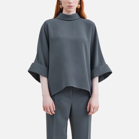 Bailee Crepe Georgette Blouse Blue Fog