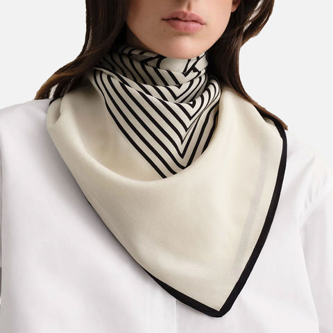 Centered Monogram Silk Scarf Creme