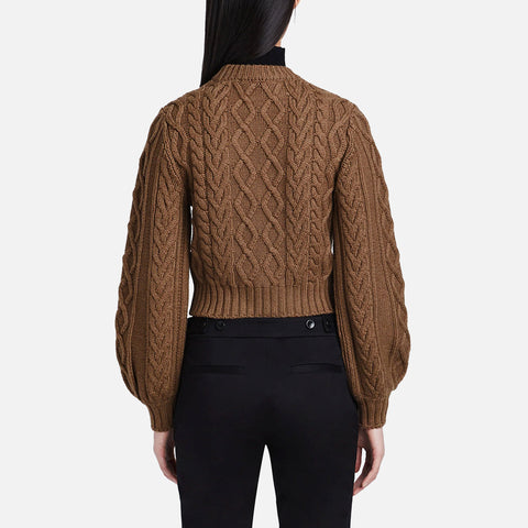 Chunky Cable Bell Sleeve Sweater Dark Camel