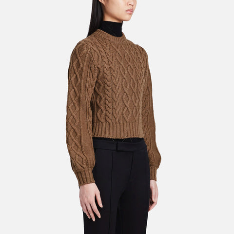 Chunky Cable Bell Sleeve Sweater Dark Camel