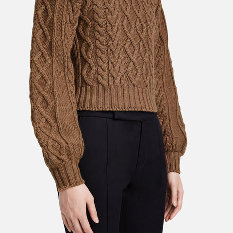 Chunky Cable Bell Sleeve Sweater Dark Camel