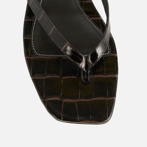 Croco-Embossed Flip Flops Dark Brown