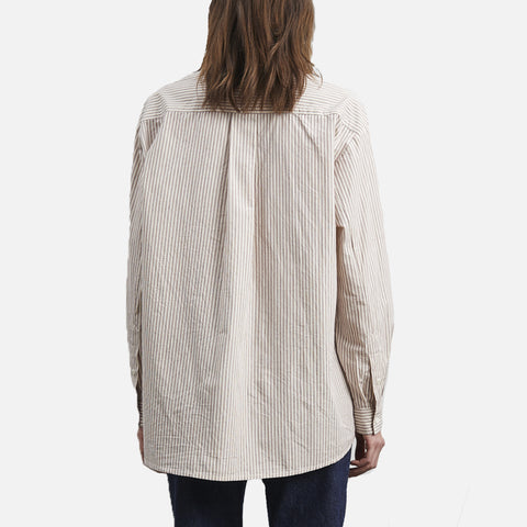 Edgar Shirt Light Cream/Dark Burgundy Stripe