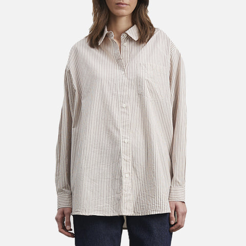 Edgar Shirt Light Cream/Dark Burgundy Stripe