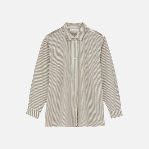 Edgar Shirt Light Cream/Dark Burgundy Stripe