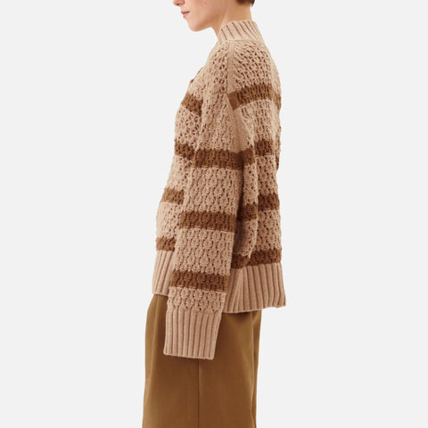 Else Chunky Pointelle V-Neck Beige