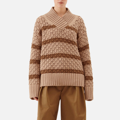 Else Chunky Pointelle V-Neck Beige
