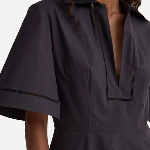 Ladder Embroidered Poplin Dress Black