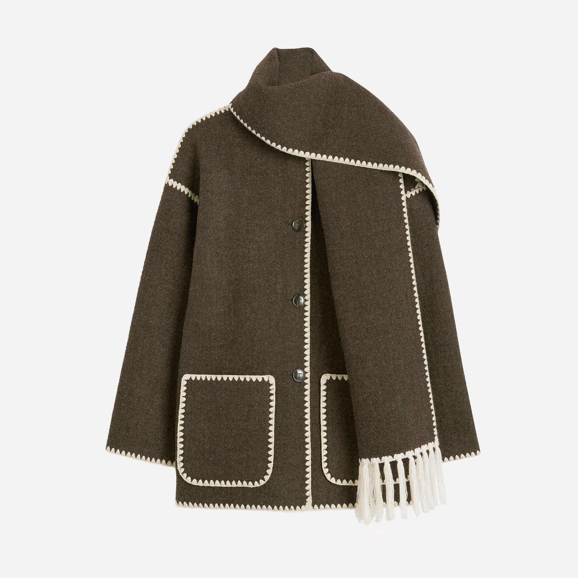Embroidered Scarf Jacket Chocolate Melange