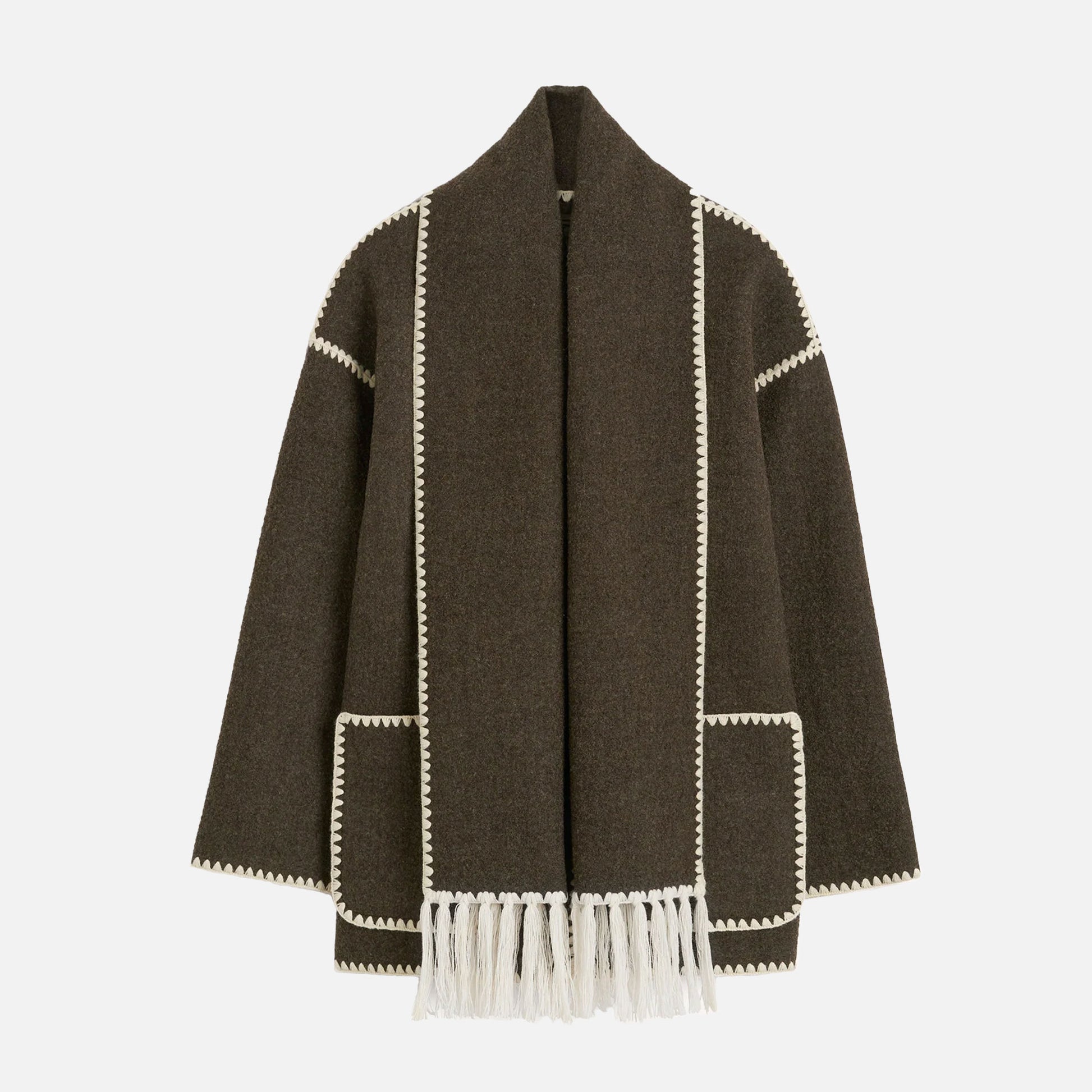 Embroidered Scarf Jacket Chocolate Melange