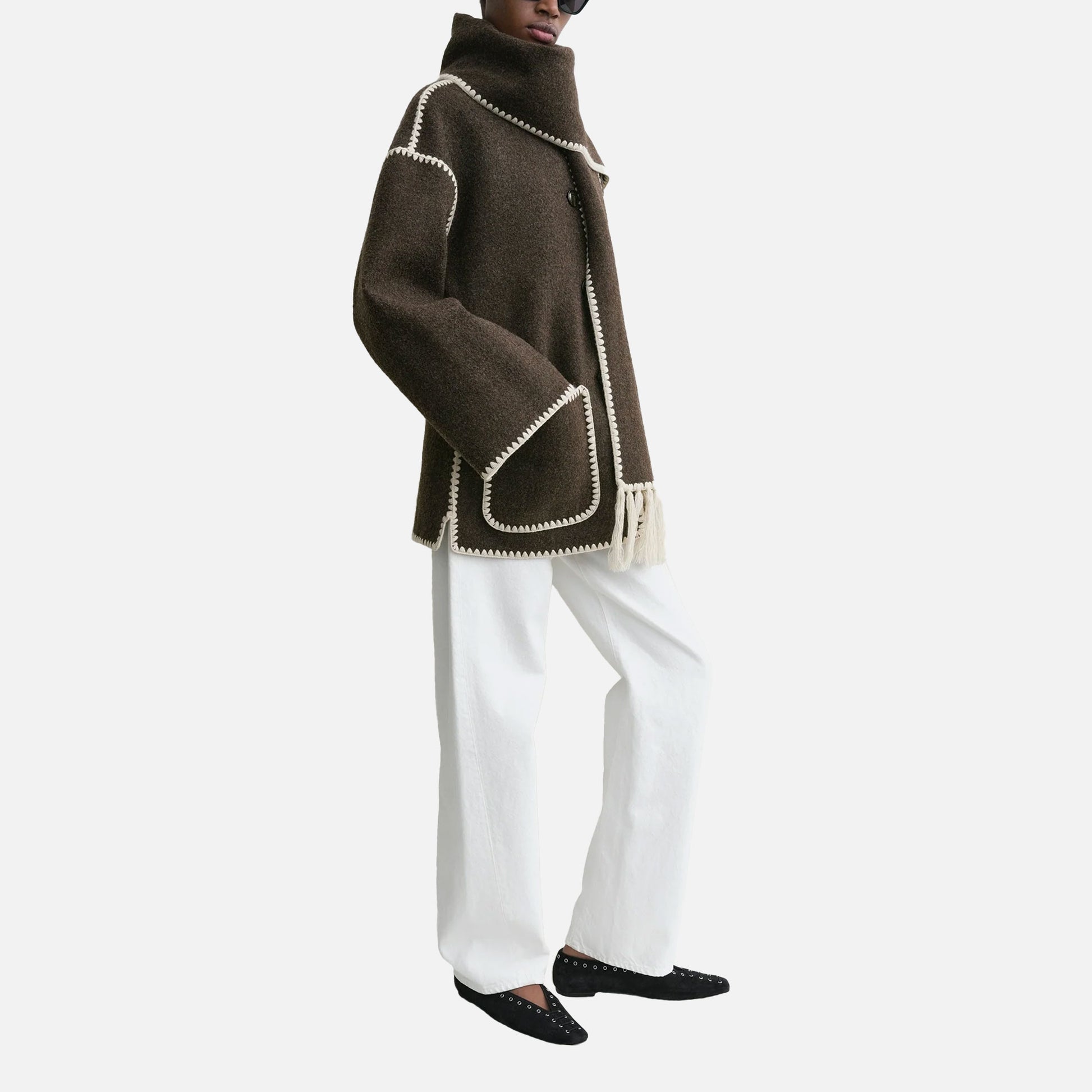 Embroidered Scarf Jacket Chocolate Melange