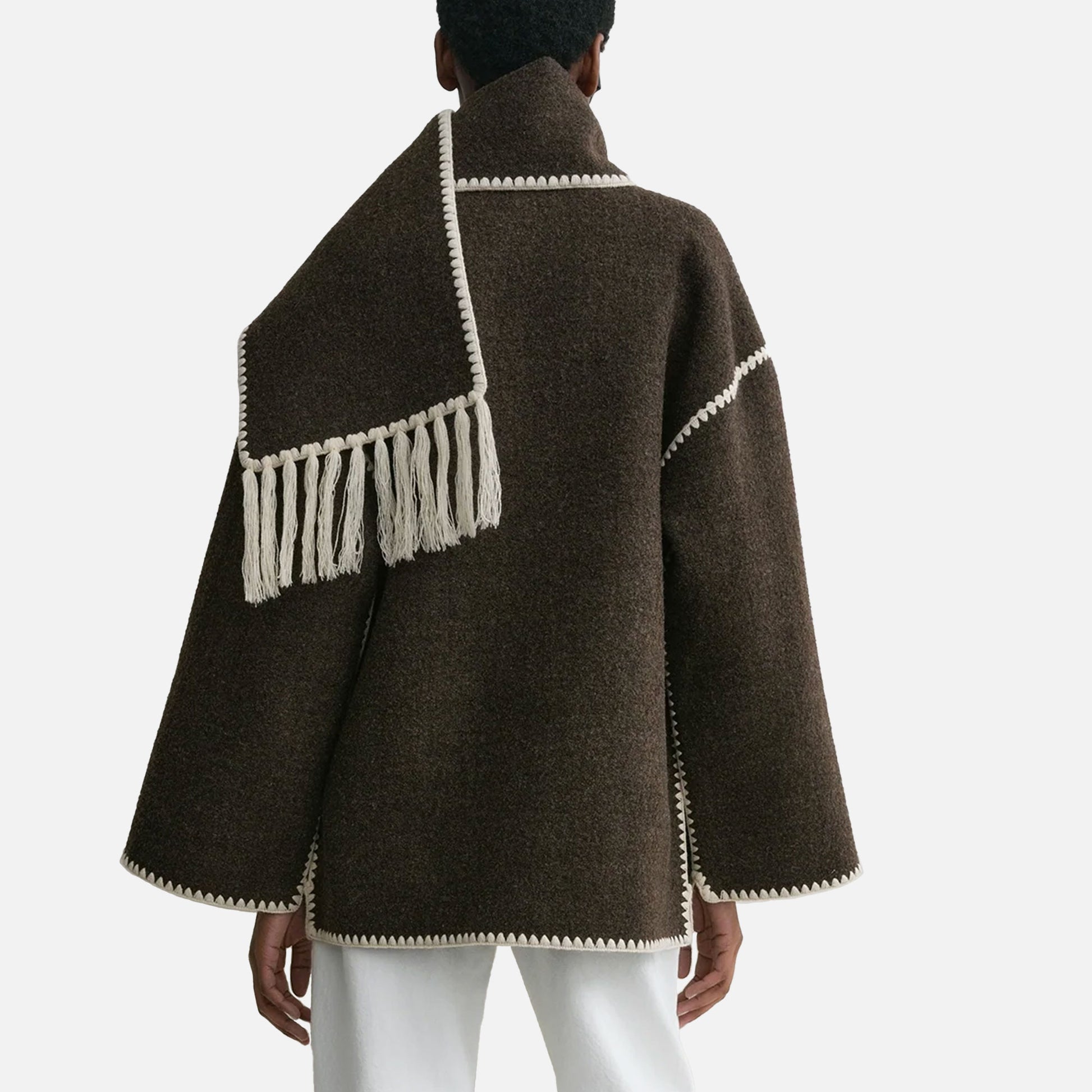 Embroidered Scarf Jacket Chocolate Melange