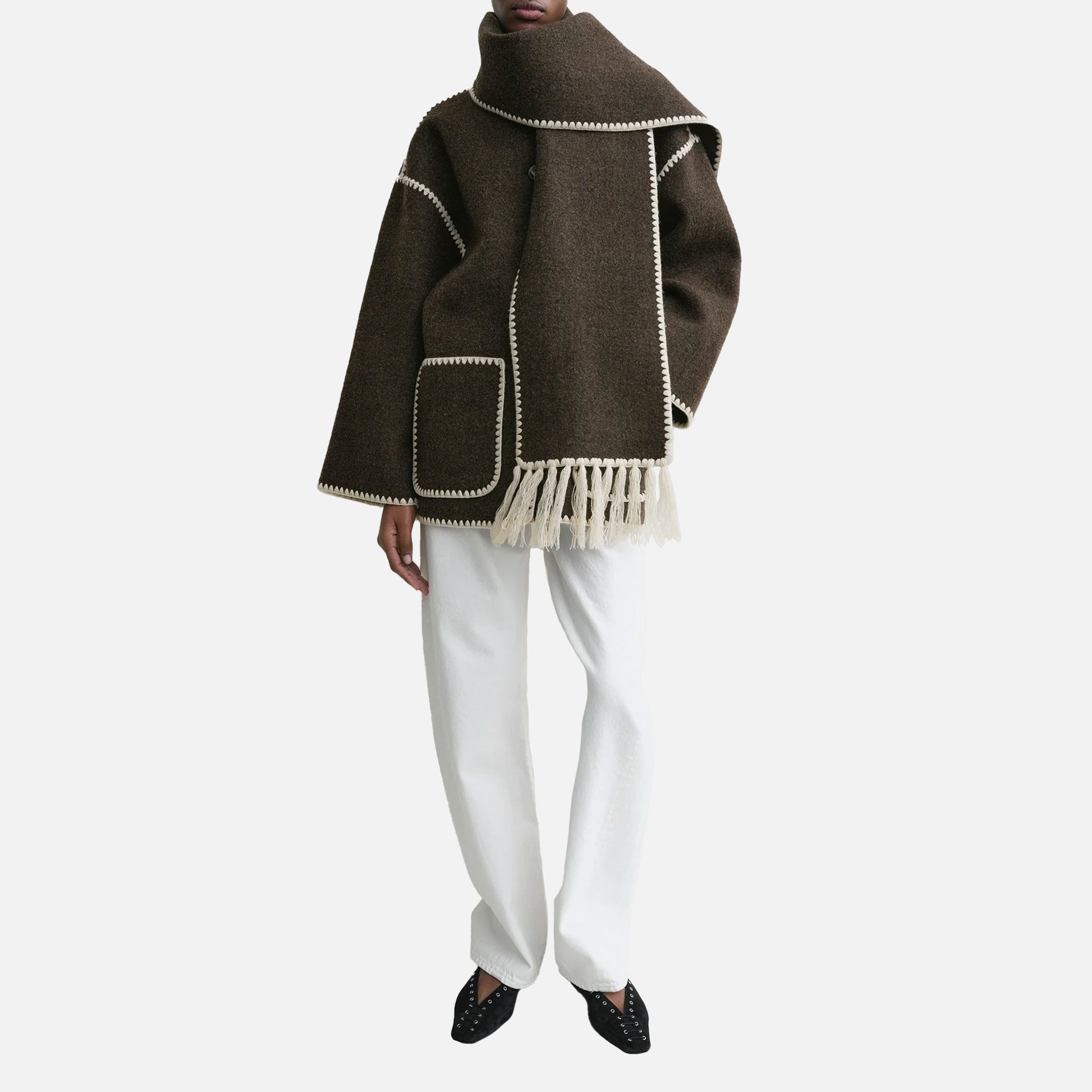Embroidered Scarf Jacket Chocolate Melange