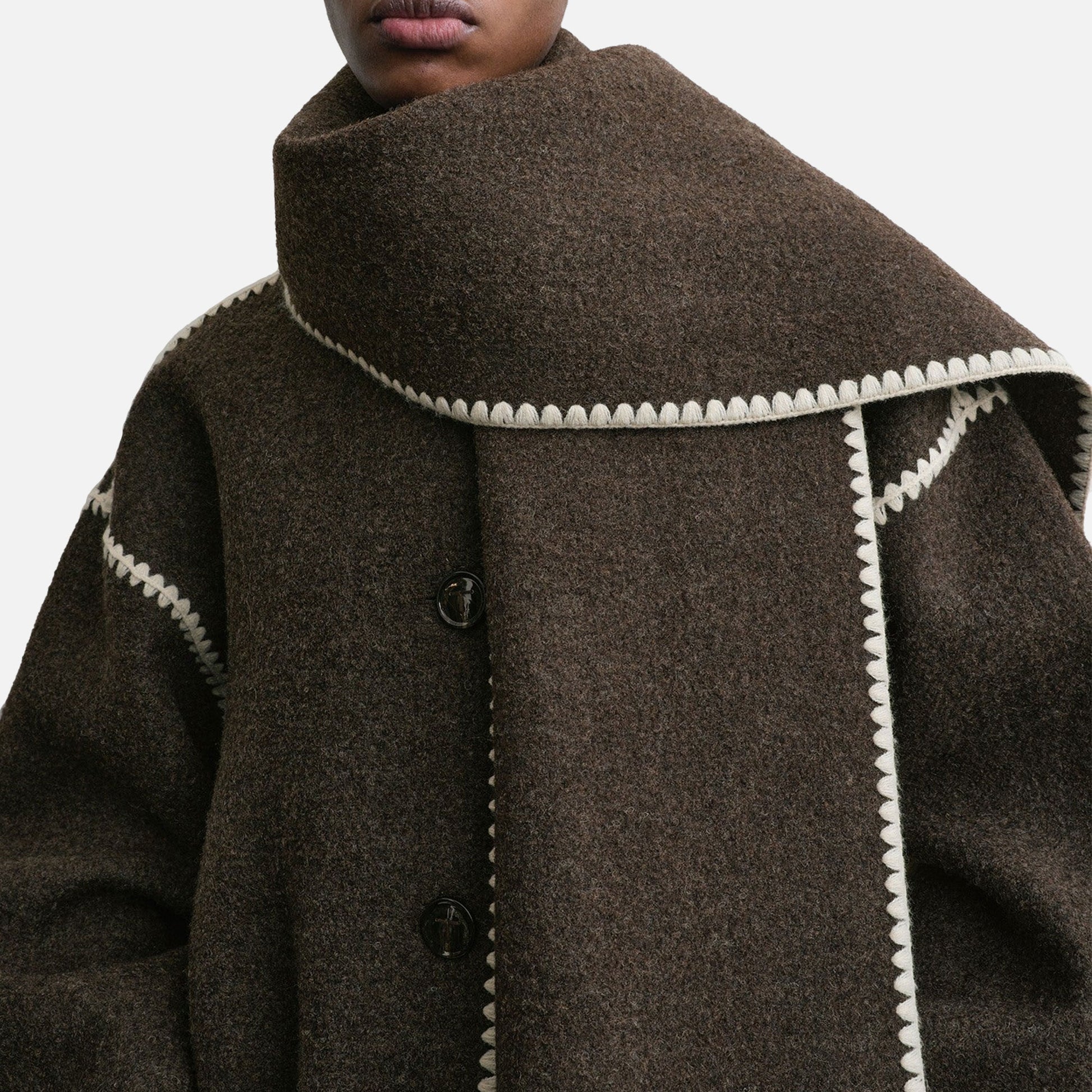 Embroidered Scarf Jacket Chocolate Melange