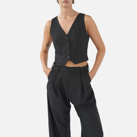 Fine Wool Vest Black