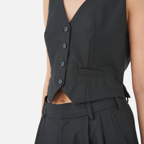 Fine Wool Vest Black