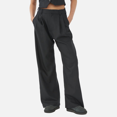 Fine Wool Box Trousers Black