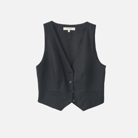 Fine Wool Vest Black