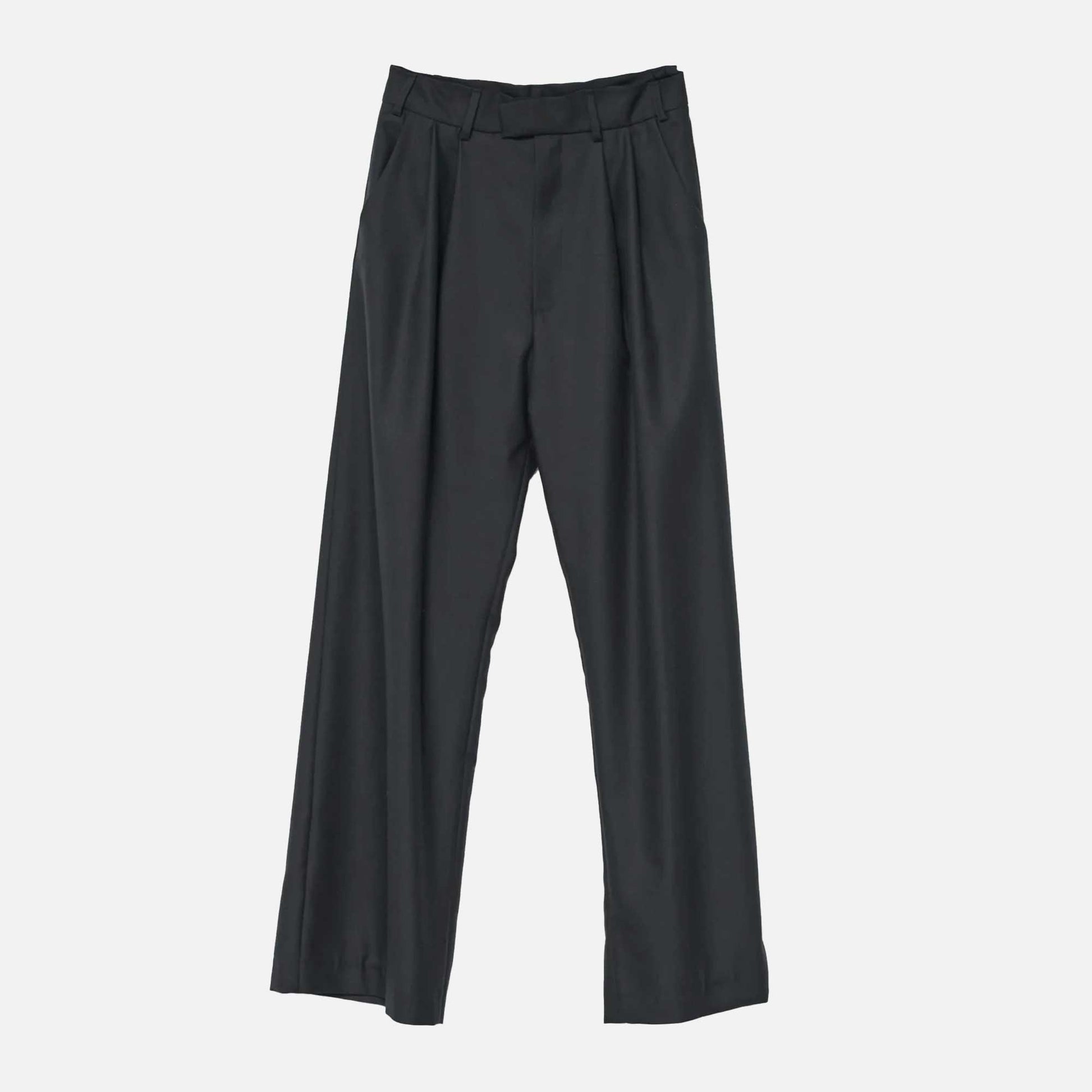 Fine Wool Wide Box Trousers Black