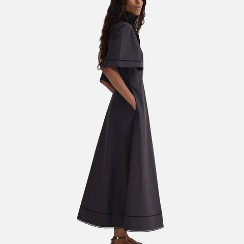 Ladder Embroidered Poplin Dress Black