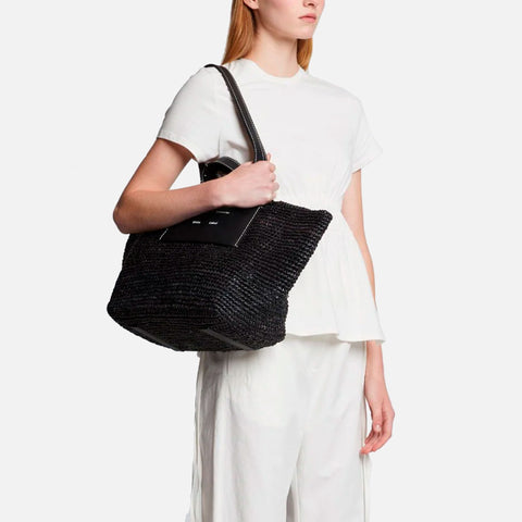 Large Morris Raffia Tote Bag Black