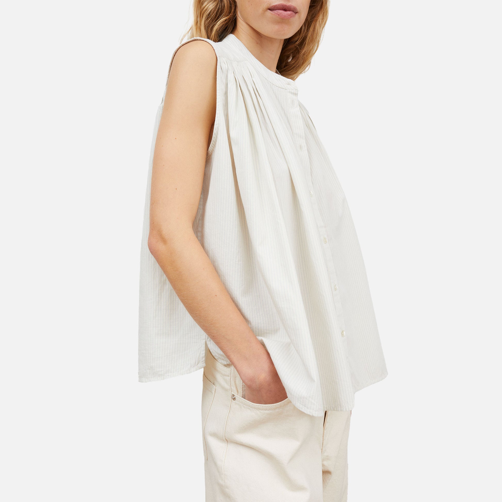 Louise Top Light Blue White Stripe