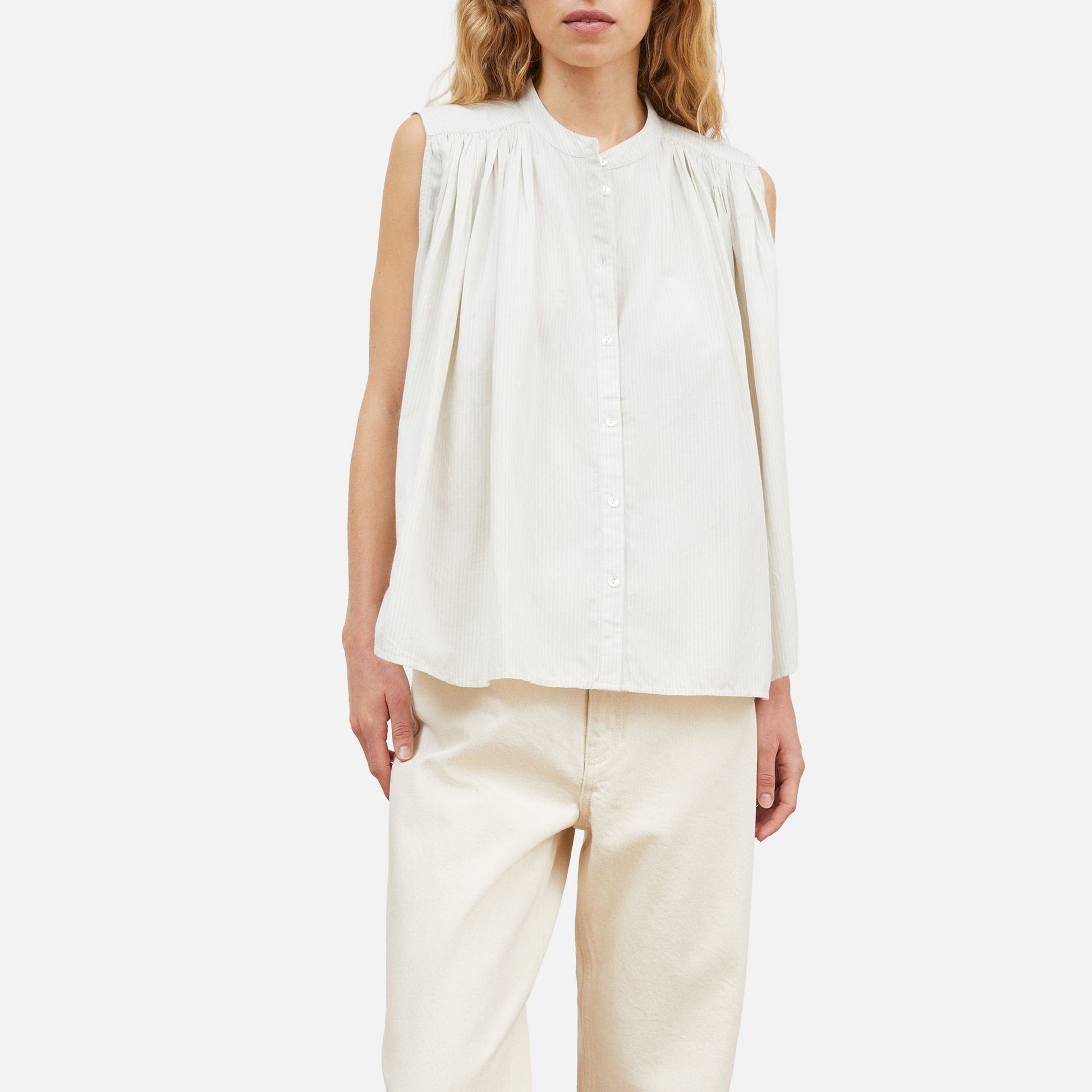 Louise Top Light Blue White Stripe