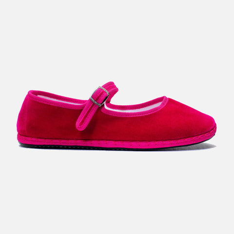 Mary Jane Shoe Velvet Fuchsia