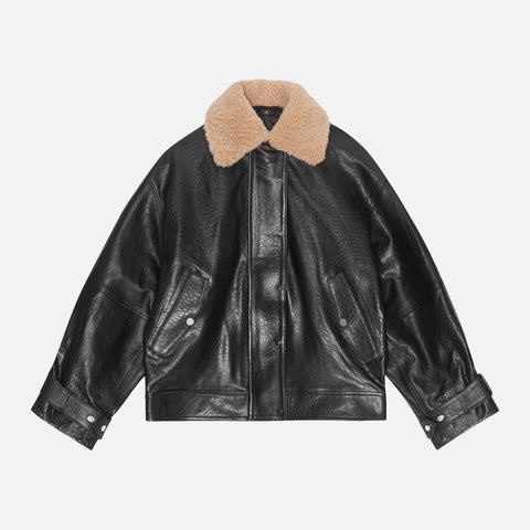 Maxime Leather Bomber Black/Creme