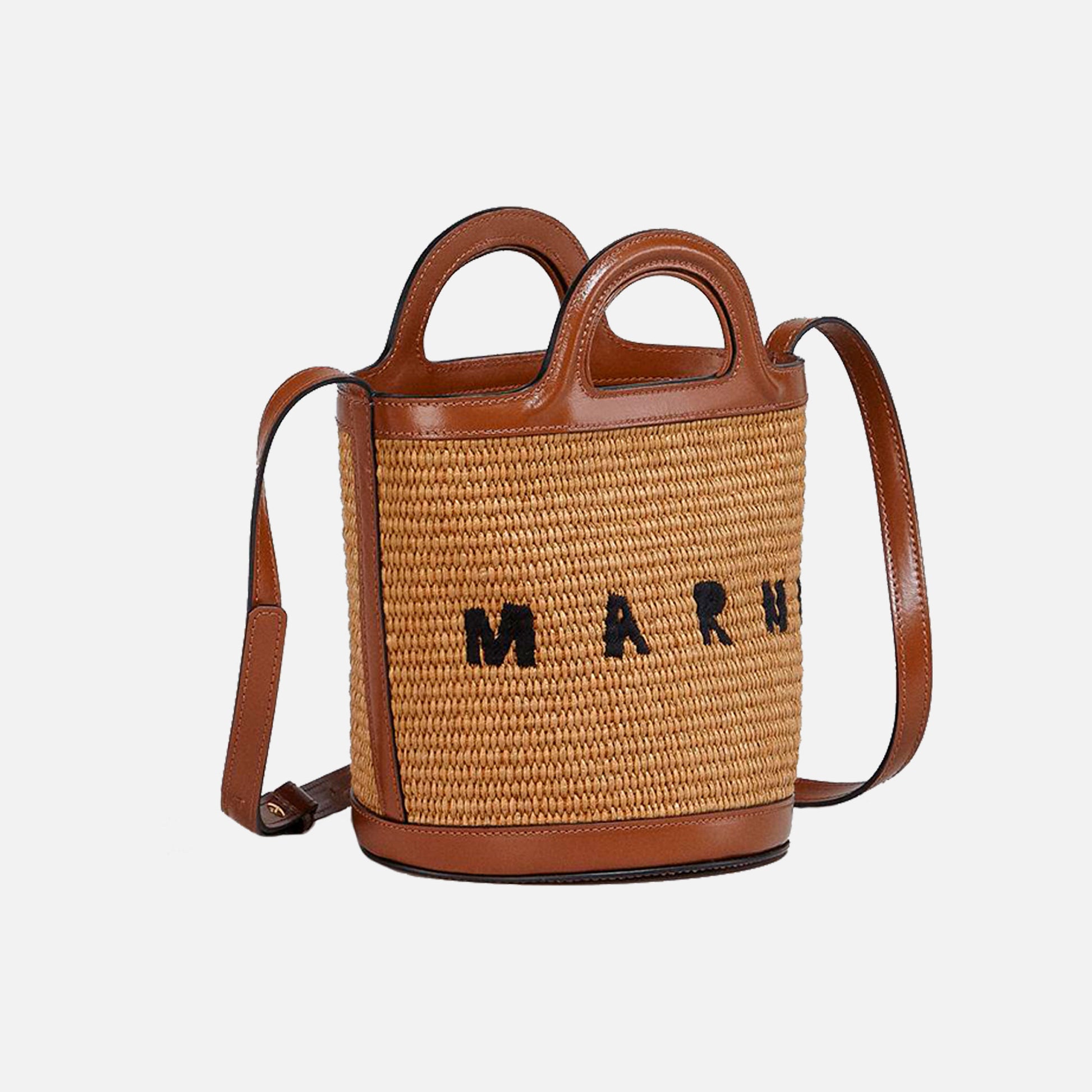 Raffia Mini Bucket Bag Raw Sienna