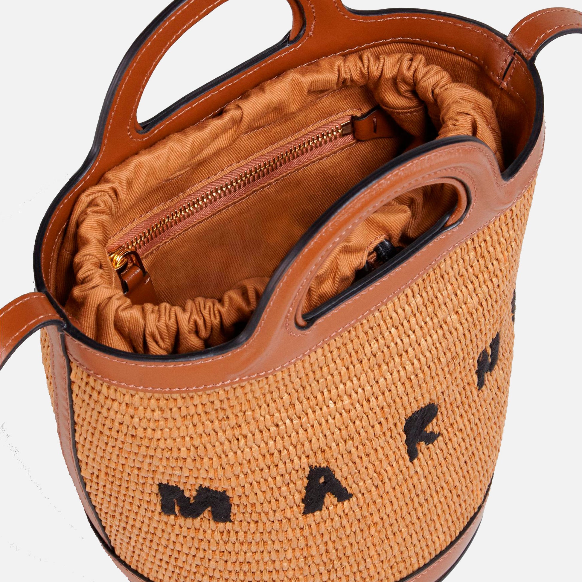 Raffia Mini Bucket Bag Raw Sienna