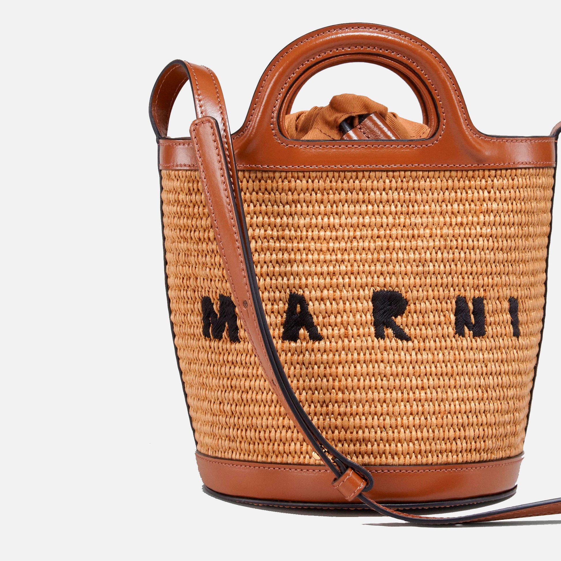 Raffia Mini Bucket Bag Raw Sienna