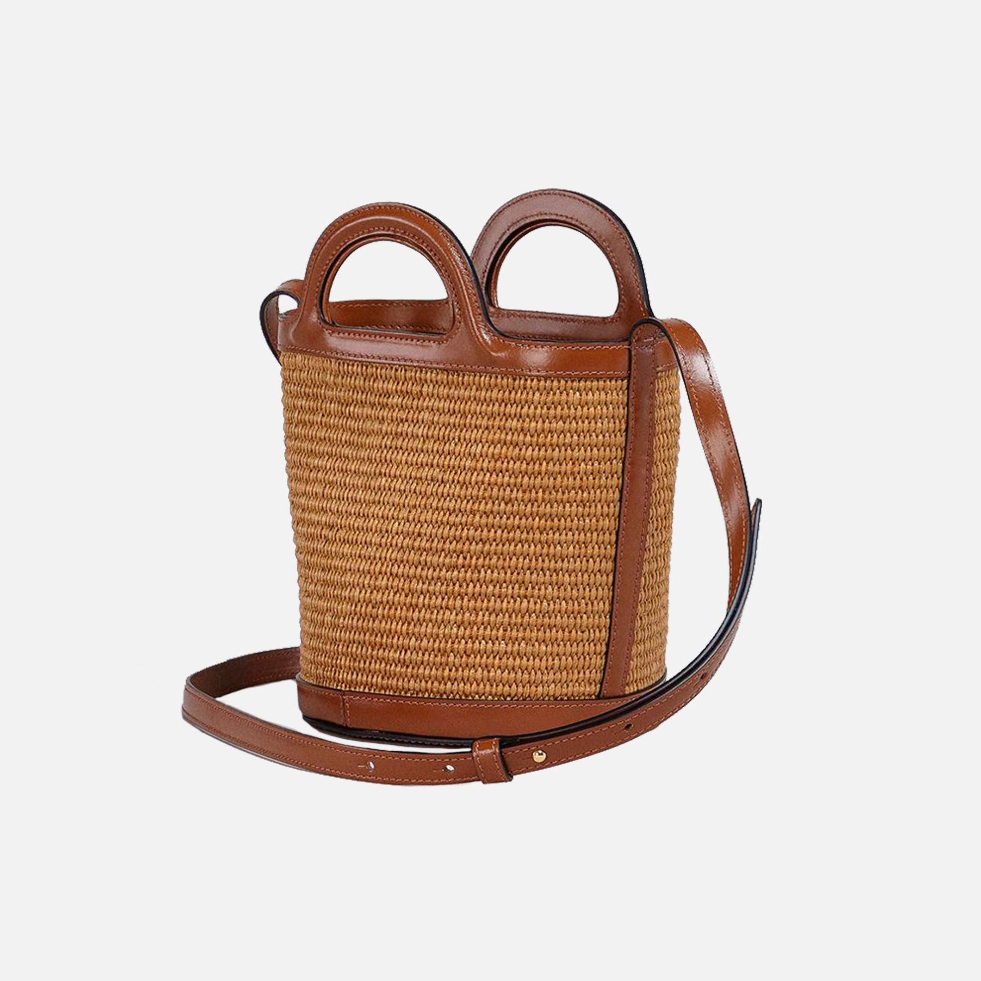 Raffia Mini Bucket Bag Raw Sienna
