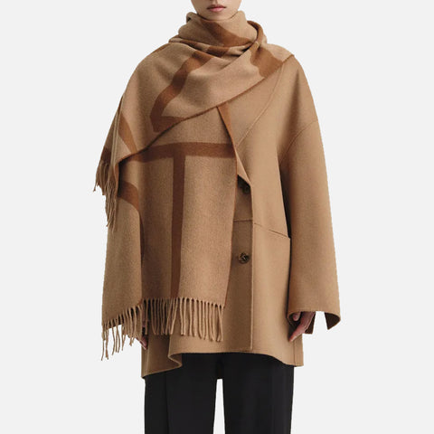 Monogram Jacquard Wool Scarf Camel Monogram