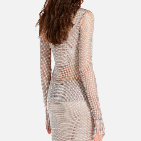 Noemi Mesh Turtleneck Silver Rhinestones