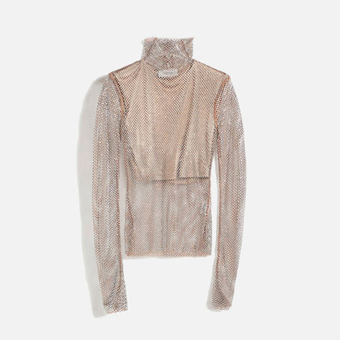 Noemi Mesh Turtleneck Silver Rhinestones