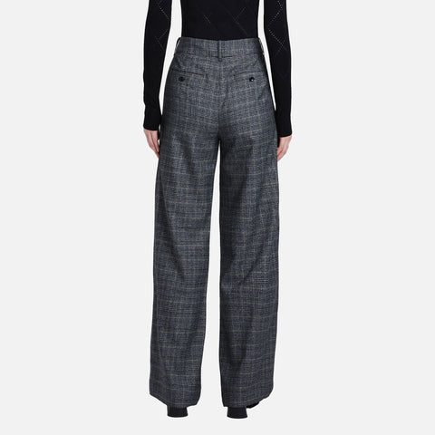Plaid Suiting Wide Leg Pants Black/Off White/Citron