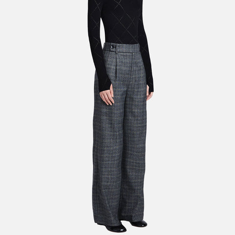 Plaid Suiting Wide Leg Pants Black/Off White/Citron