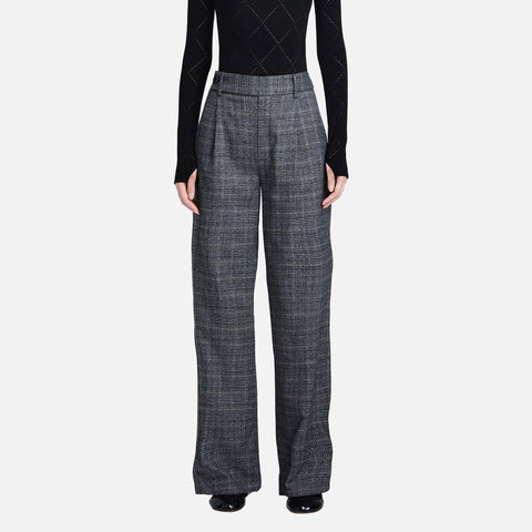 Plaid Suiting Wide Leg Pants Black/Off White/Citron