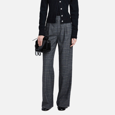 Plaid Suiting Wide Leg Pants Black/Off White/Citron
