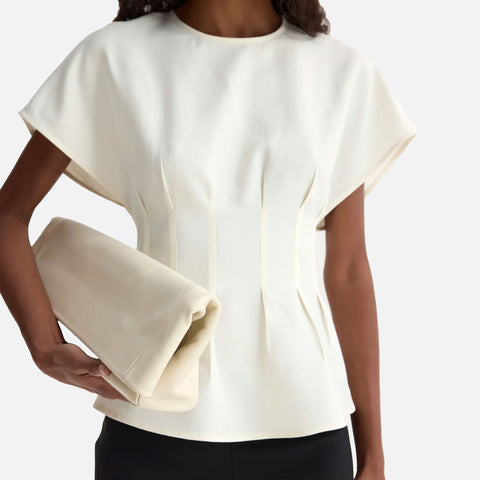 Pleated Waistline Top Off White