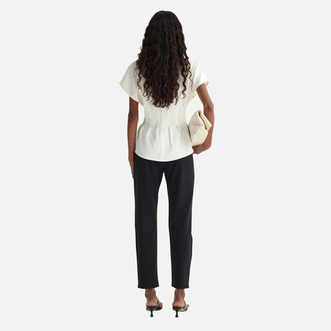 Pleated Waistline Top Off White
