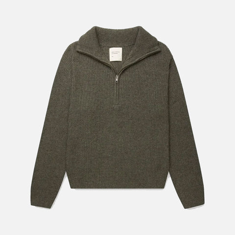 Premium Rib Zip Turtleneck Army Melange