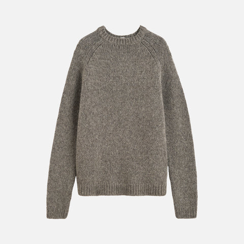 Raglan Sleeve Llama-Blend Knit Grey Melange