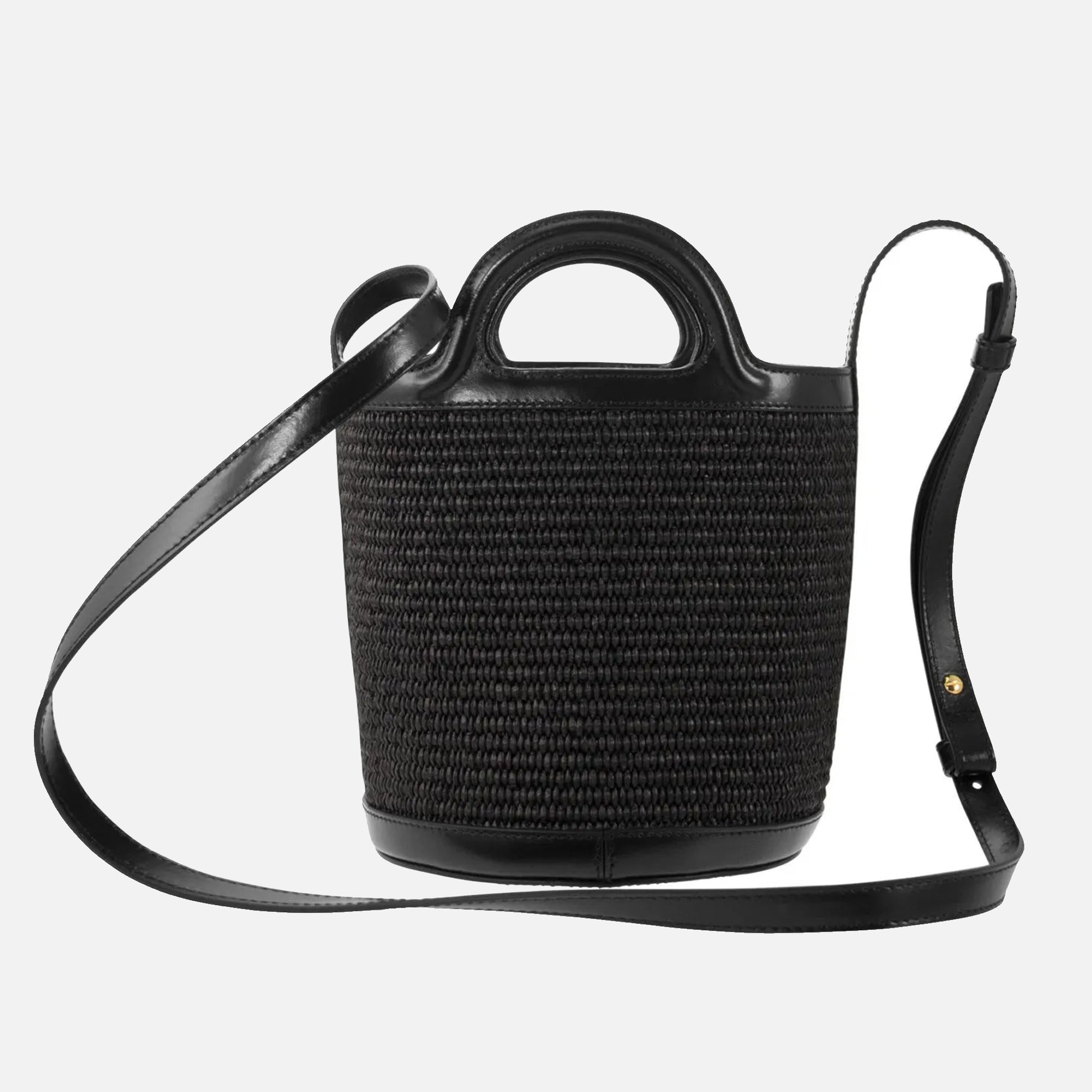 Raffia Mini Bucket Bag Black