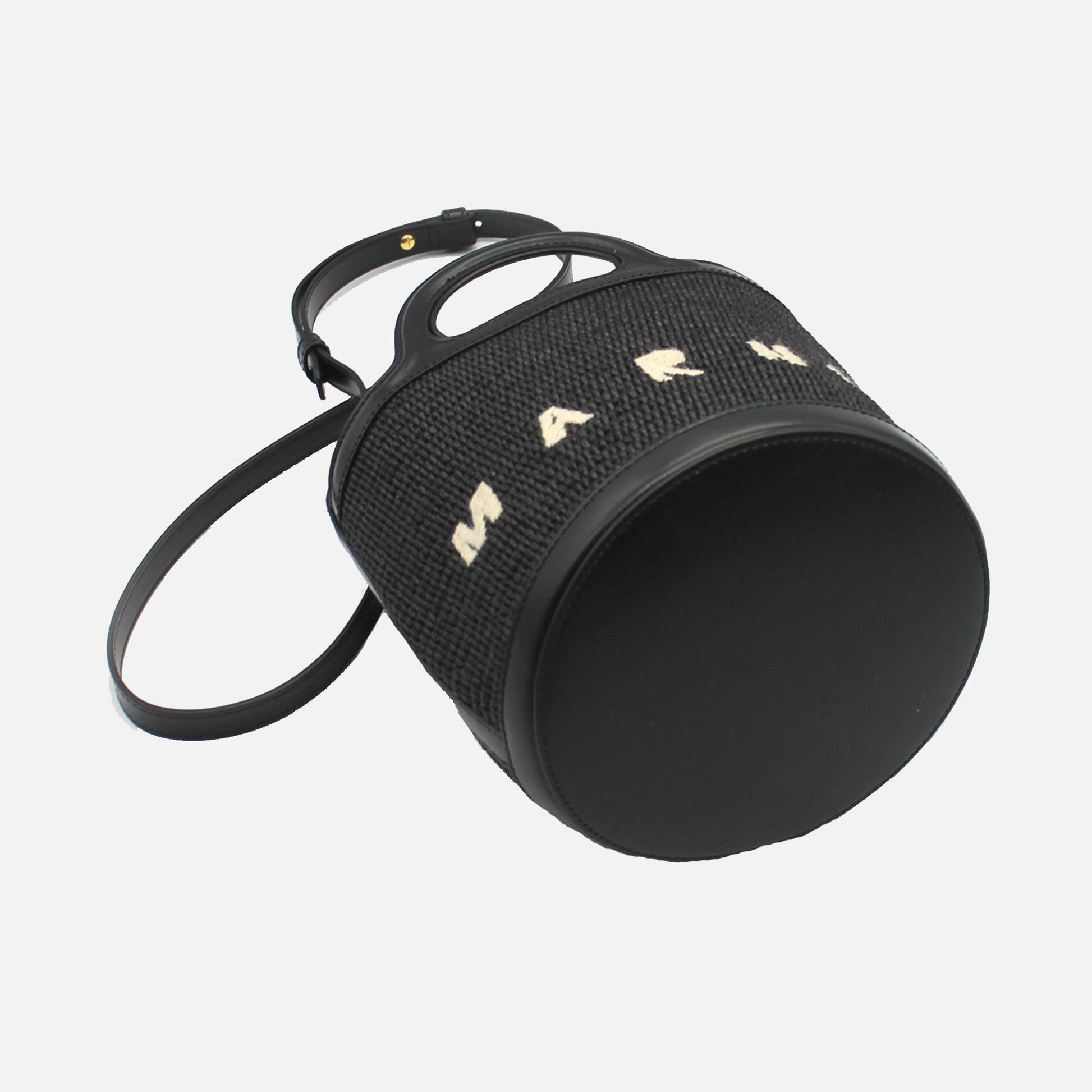 Raffia Mini Bucket Bag Black