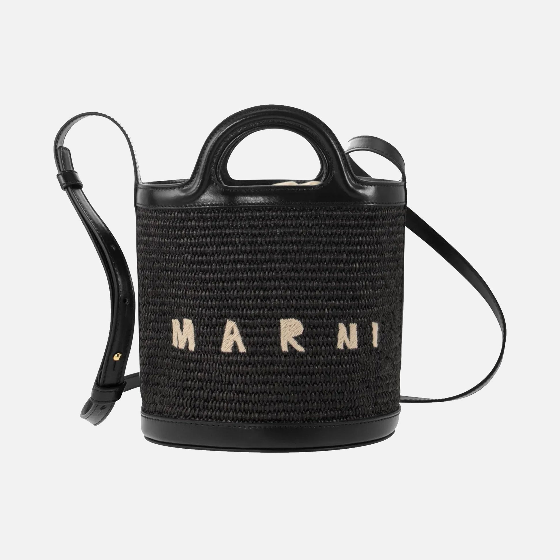 Raffia Mini Bucket Bag Black