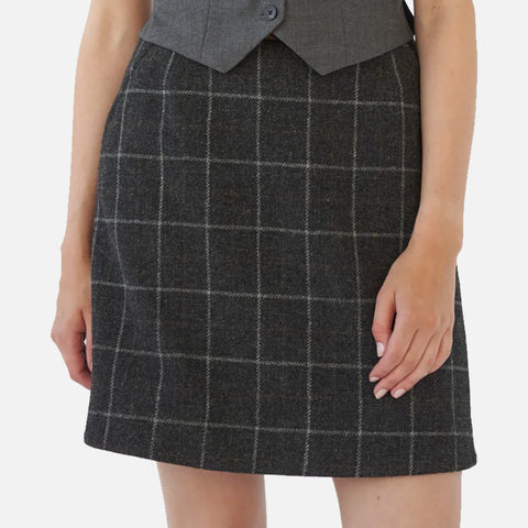 Shetlands Wool Mini Skirt Grey Check