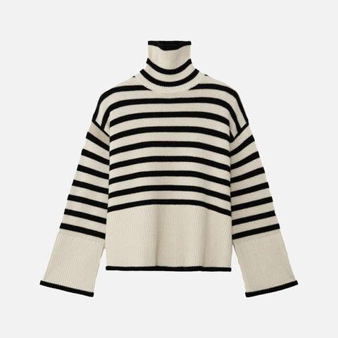 Signature Stripe Turtleneck Light Sand Stripe