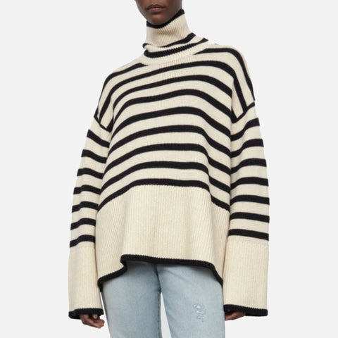 Signature Stripe Turtleneck Light Sand Stripe